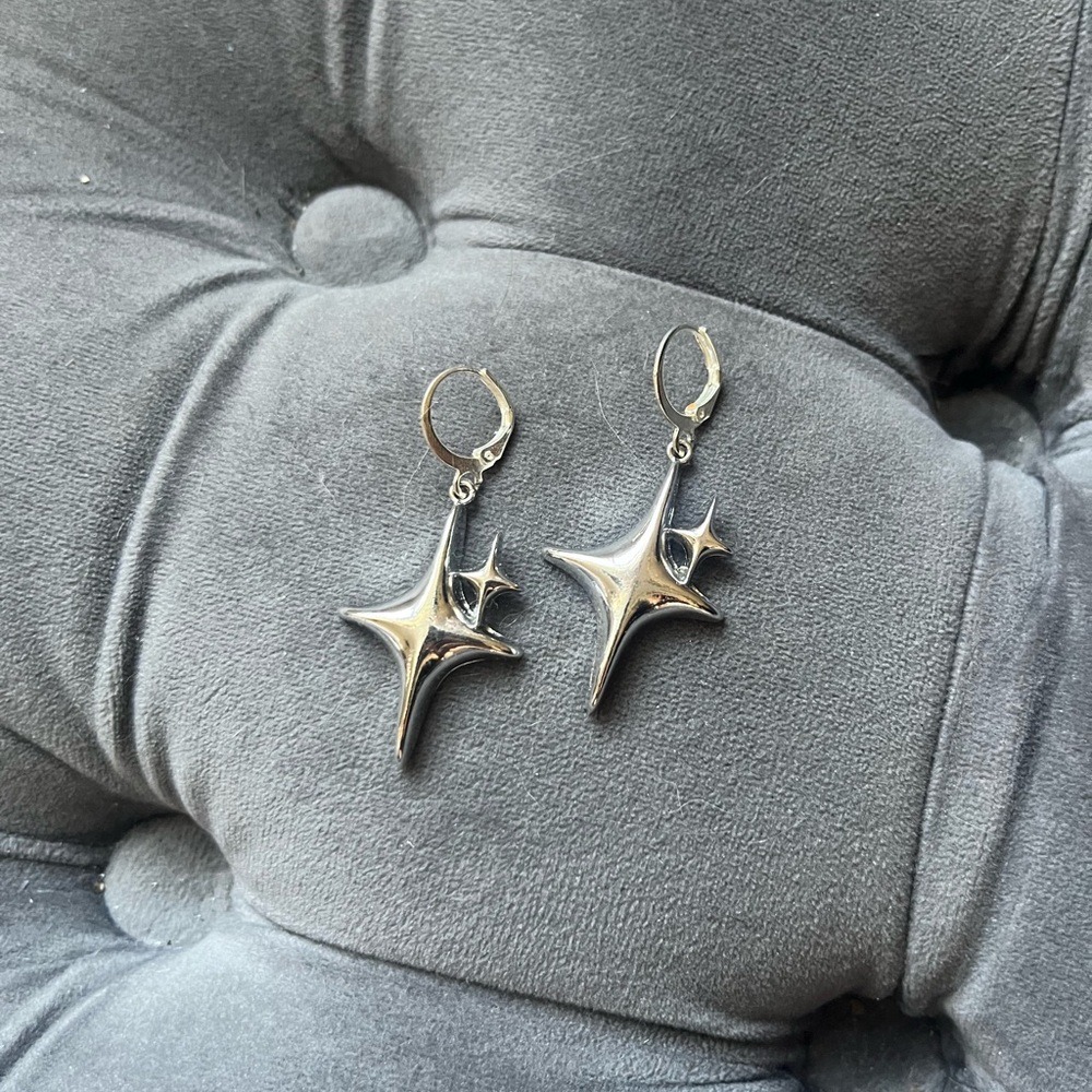 Elegant Silver Star Drop Earrings - Stainless steel - Clasp back